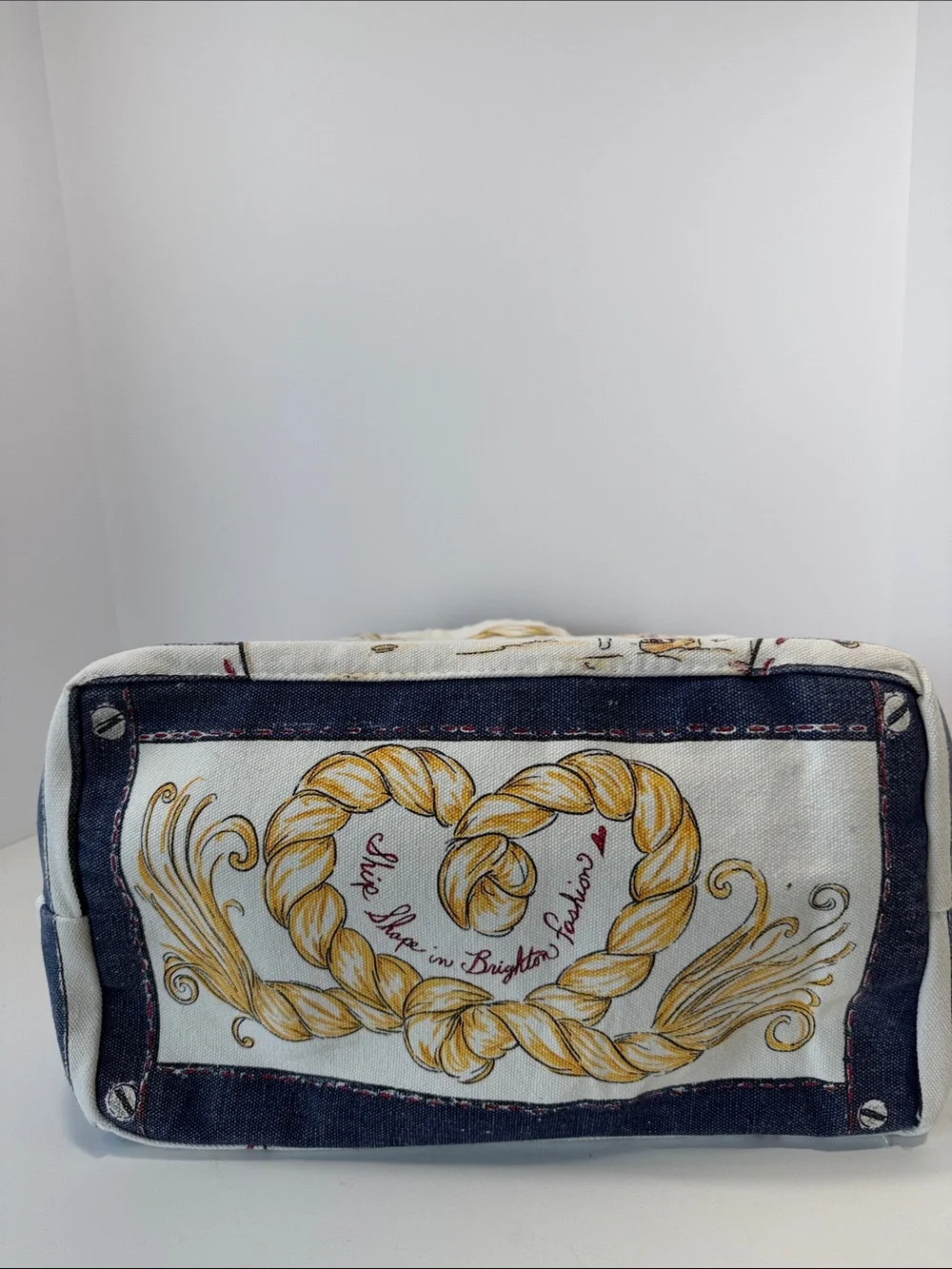 Brighton Cream Navy Red Nautical Canvas Tote Bag with Sunshine Yellow Accents